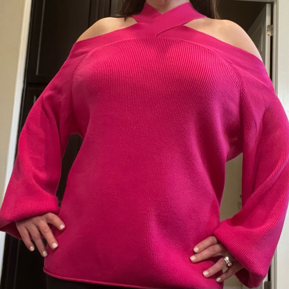 Boutique over sized off the shoulder pink sweater.  Worn 1 time.